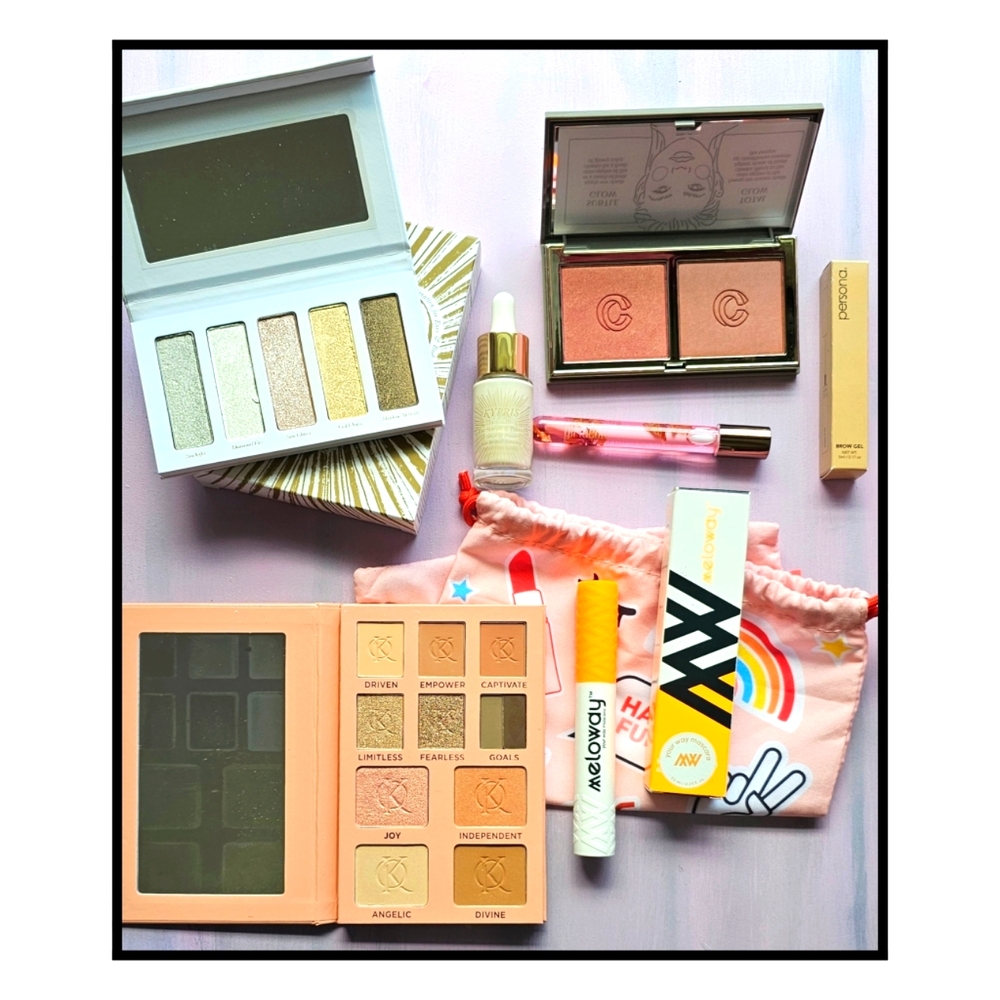 Makeup Bundle - 9 pieces! NIB - Blush Duo, Lip Oil, Mascara, TWO eye Palettes
